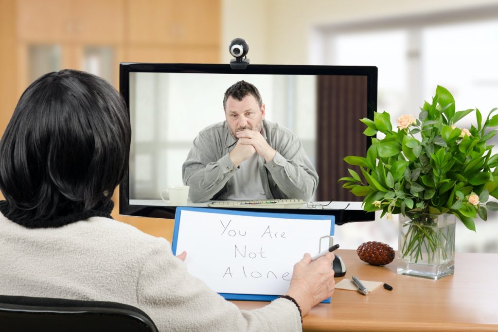 A teletherapy session between therapist and patient.